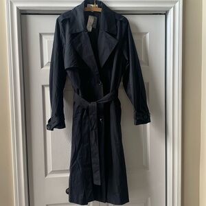 The Drop generous black cotton/nylon double breasted maxi length raincoat NWT
